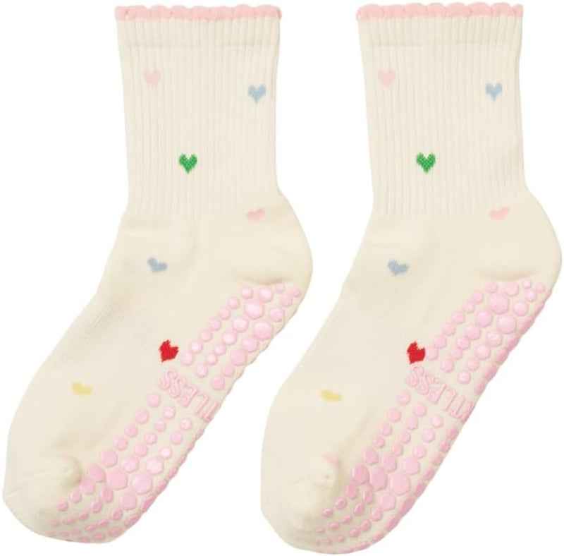 Shapes Studio Crew Half Calf Grip Socks, Cutest Fruits Pilates Socks, Ruffle socks, Non-Slip, Barre Yoga Fitness - Image 1